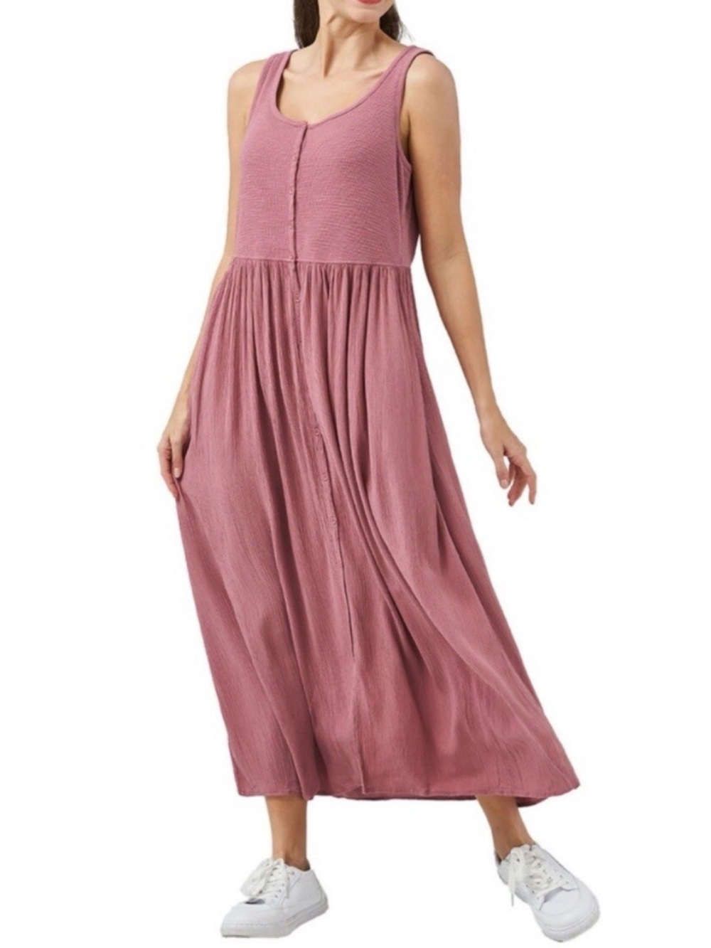 < Frye Sleeveless Button Front Mauve Midi Dress Size Large >
